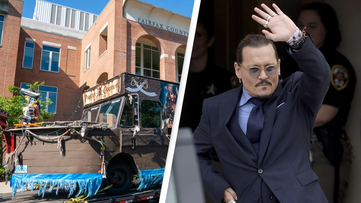 Pirates Of The Caribbean Ship Passes By Depp/Heard Courthouse As Jury Deliberates