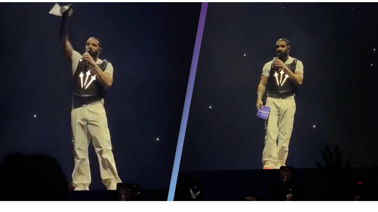 Drake catches book thrown at him on stage amid bra-throwing trend