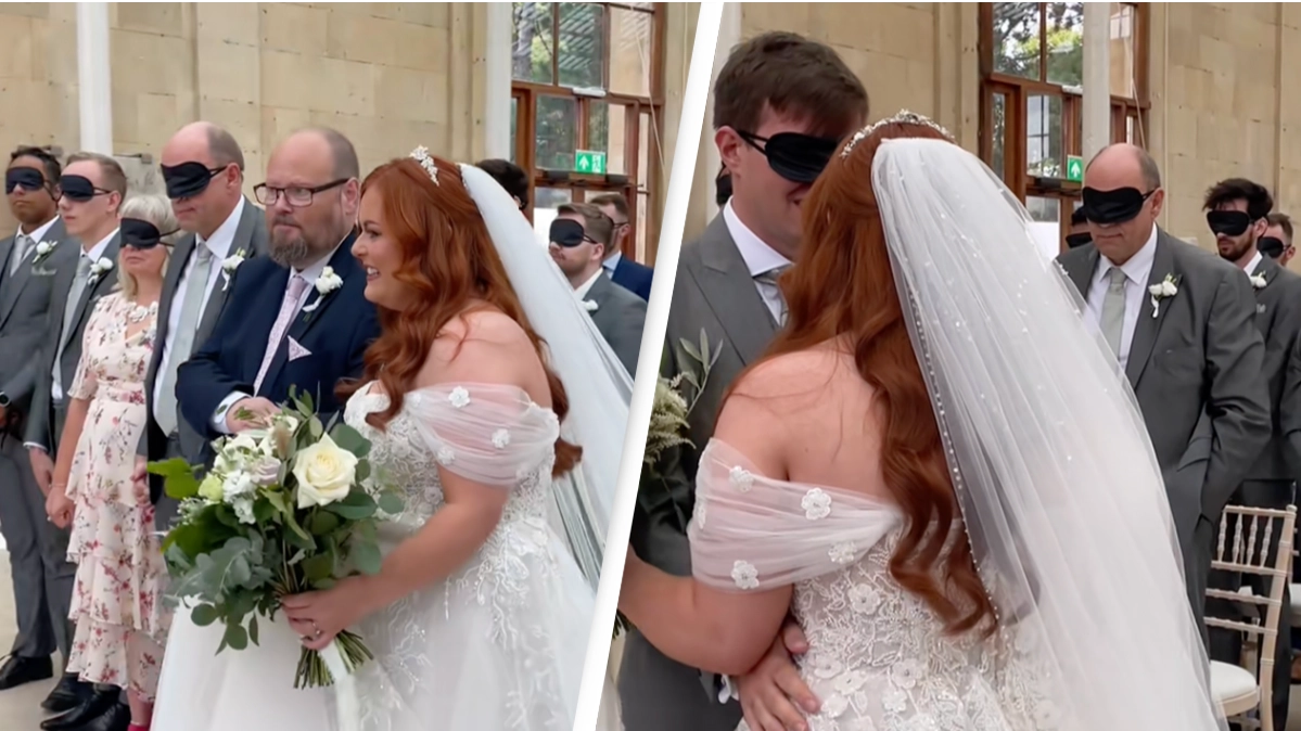 Bride who lost sight as a teen blindfolds wedding guests so they live ‘a moment in her shoes’