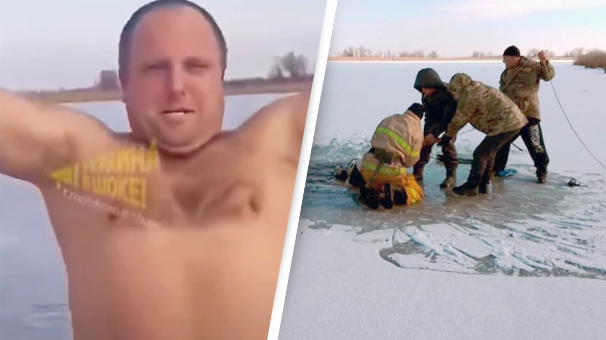Horrifying footage shows last moments of man who asked wife to film him jumping into frozen river