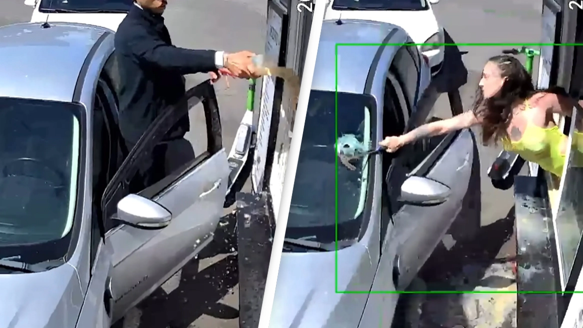 Barista smashes customer’s windshield with a hammer after he threw coffee in her face