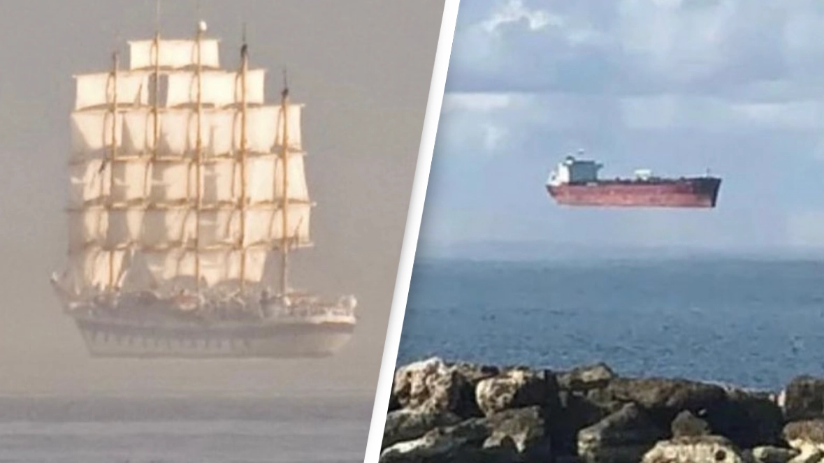 Ships appear to be 'floating in the sky' due to rare optical illusion
