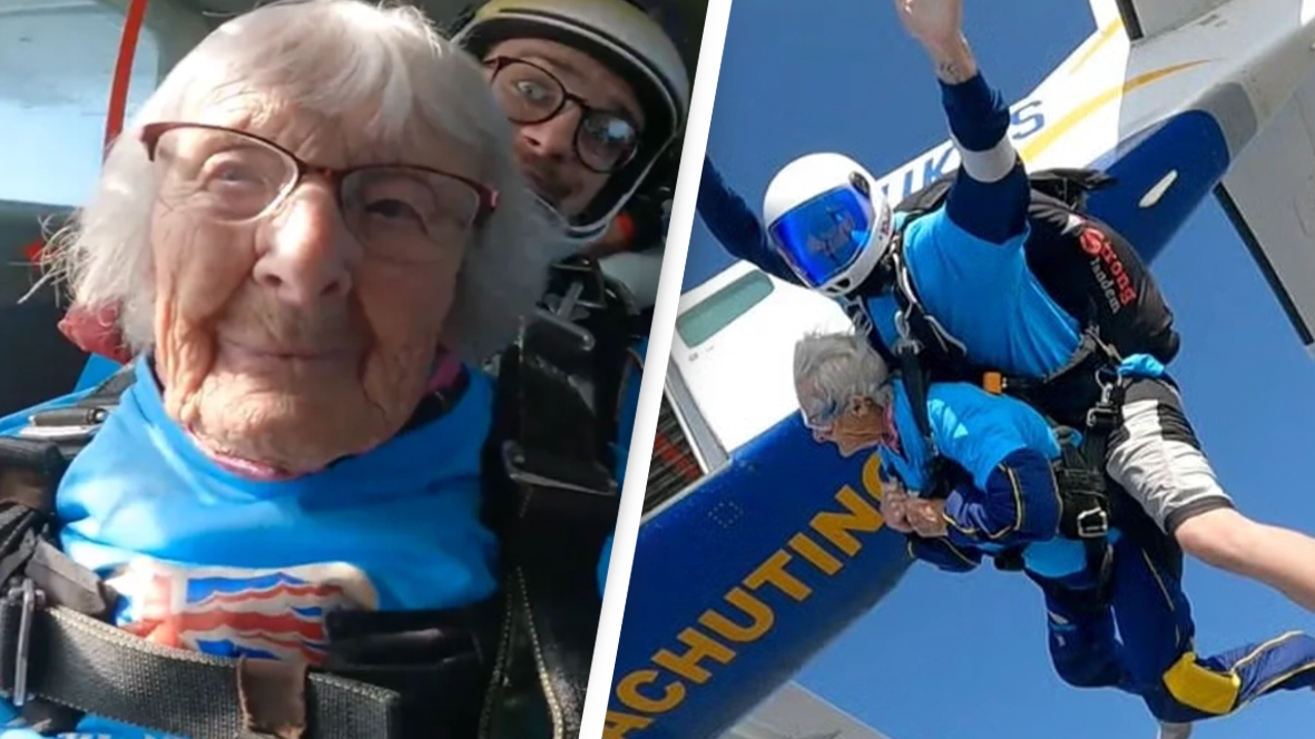 Record-breaking 102-year-old skydiver shares her surprising secret to a long life