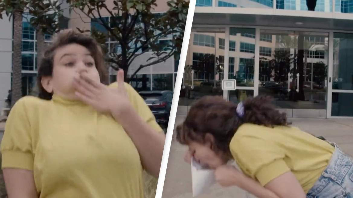 Woman vomits outside her health insurance office because they denied treatment for her chronic vomiting condition
