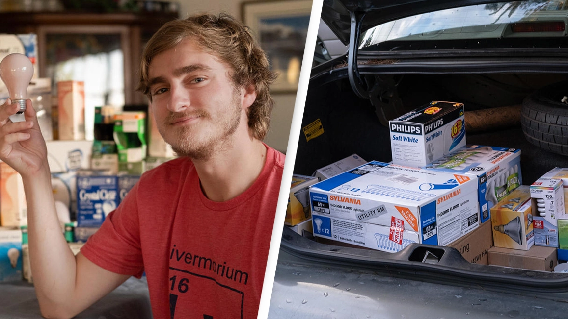 Man stockpiles 4,826 incandescent lightbulbs to last until he's 100 after they're banned
