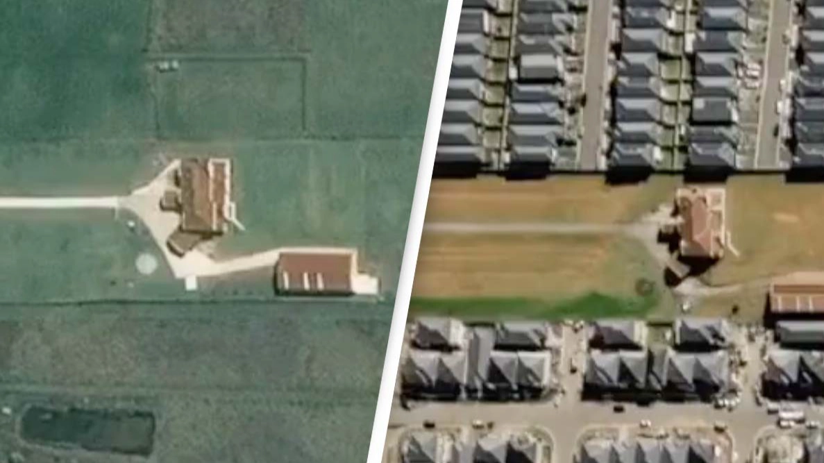 Incredible timelapse video shows changes after family turned down $50m from developers who built suburb around their home