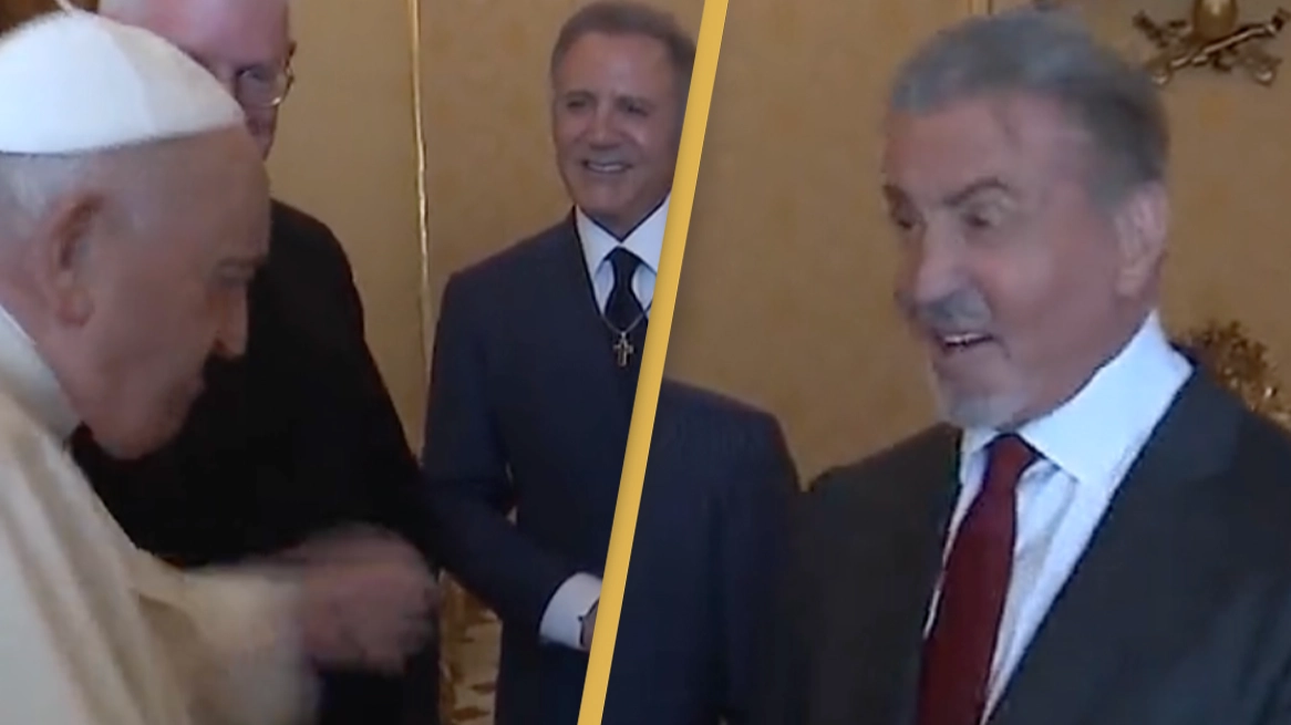 The Pope throws fake punch at Sylvester Stallone and says he’s a big fan
