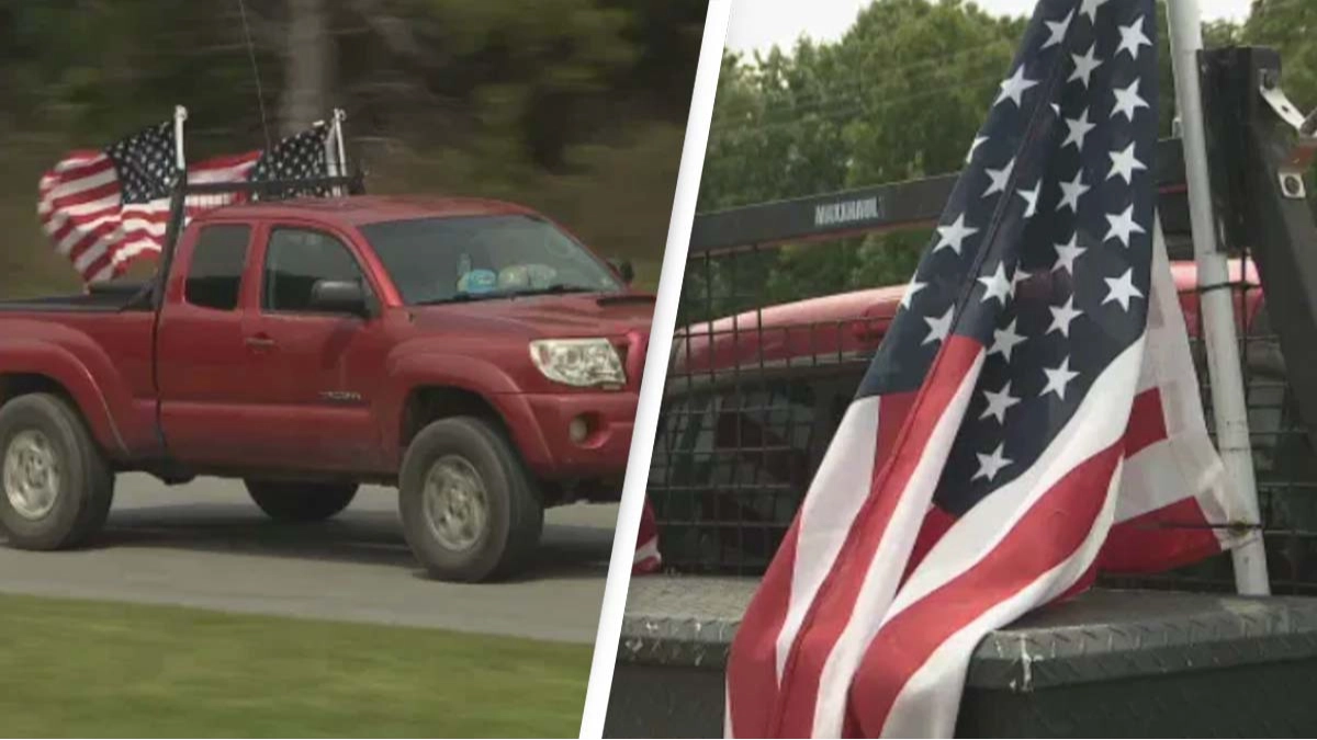 Family pull their son out of school after he's told to remove American flags from his truck