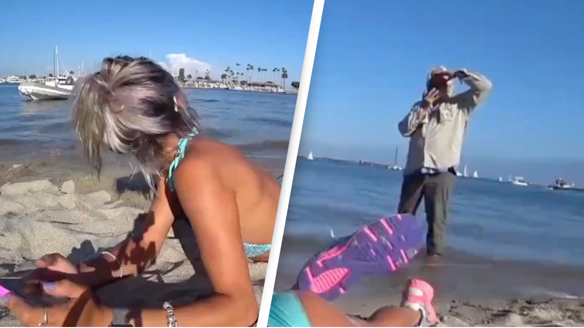 Twitch streamer mortified after catching older man filming her on beach