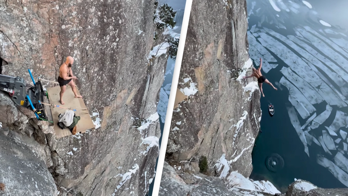 'Insane' footage of man breaking death dive world record leaves people mind-blown