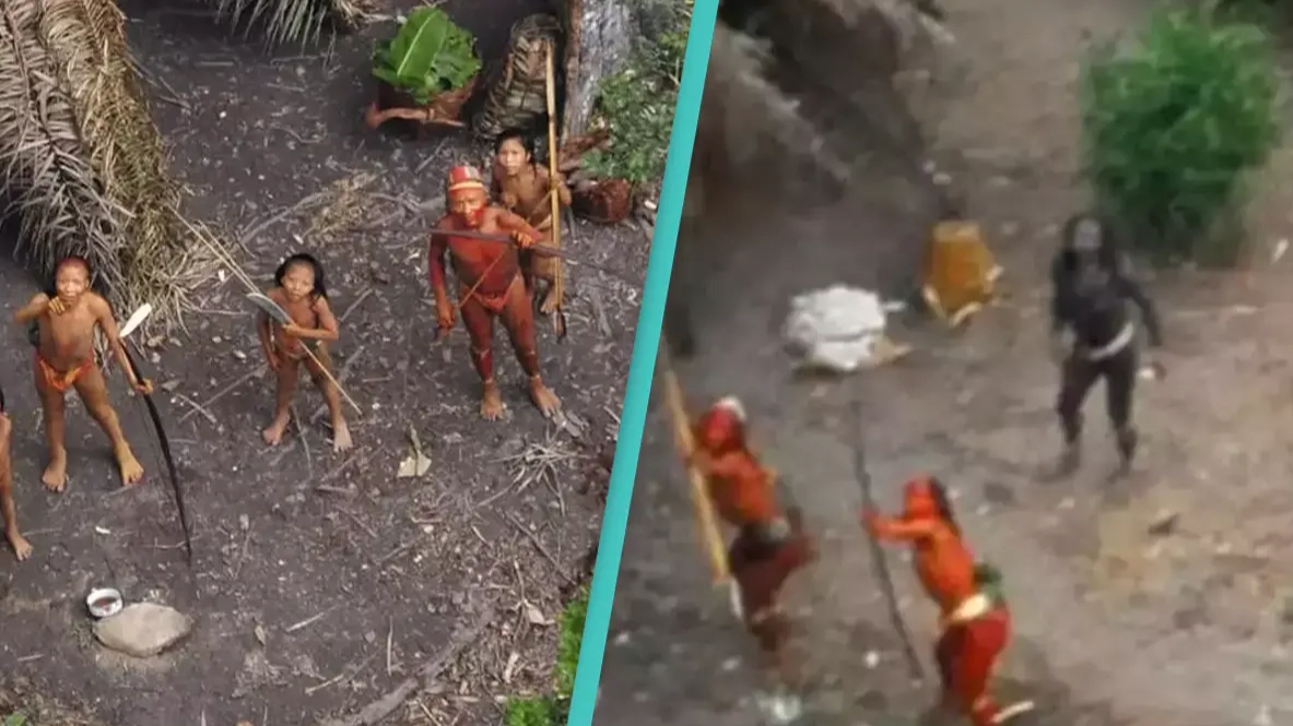 Drone footage captures incredibly rare images of uncontacted people who are cut off from world