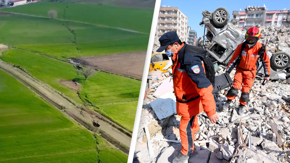 Ruptured fault line seen in Turkey shows devastation of earthquake