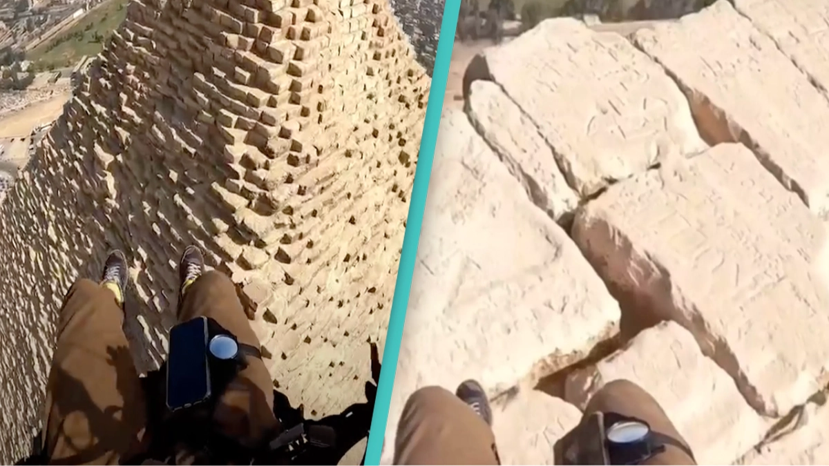 Rare aerial footage of Great Pyramid of Giza reveals the writing hidden at the top
