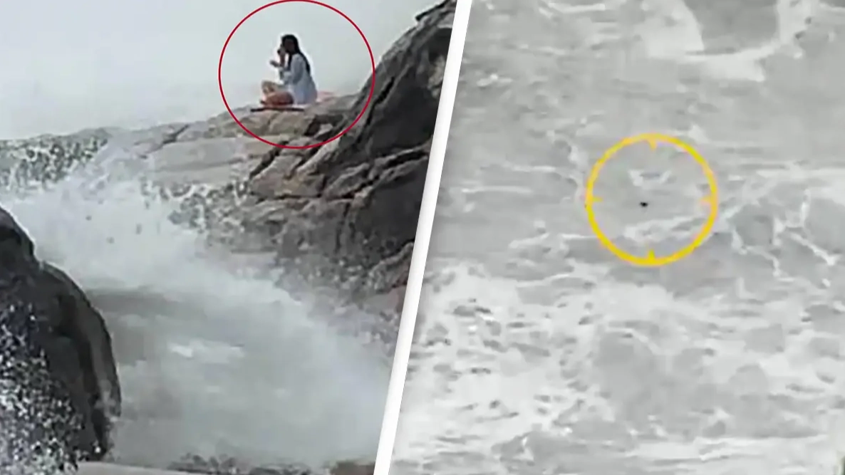 Chilling footage of woman's final moments doing yoga on rocks before being swept out to sea by giant waves