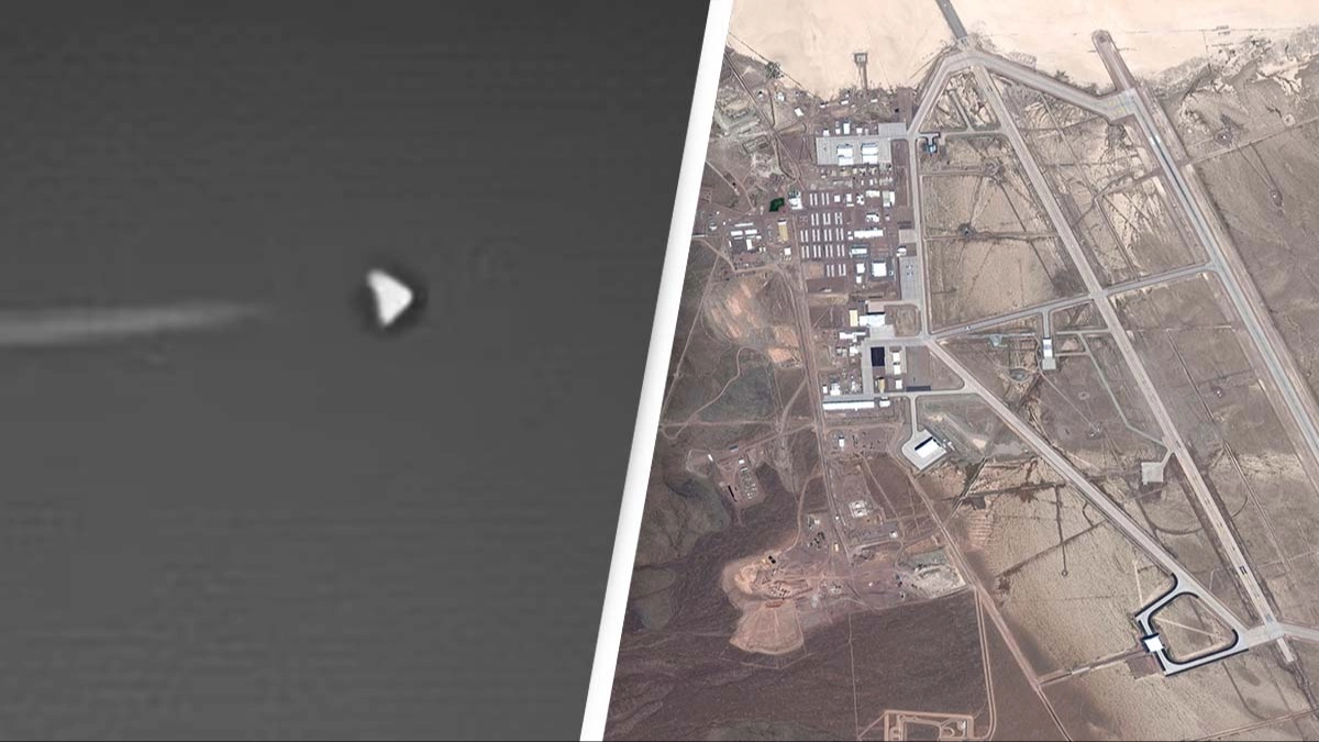 'Dorito' shaped aircraft spotted flying over Area 51 at night sparks UFO fears