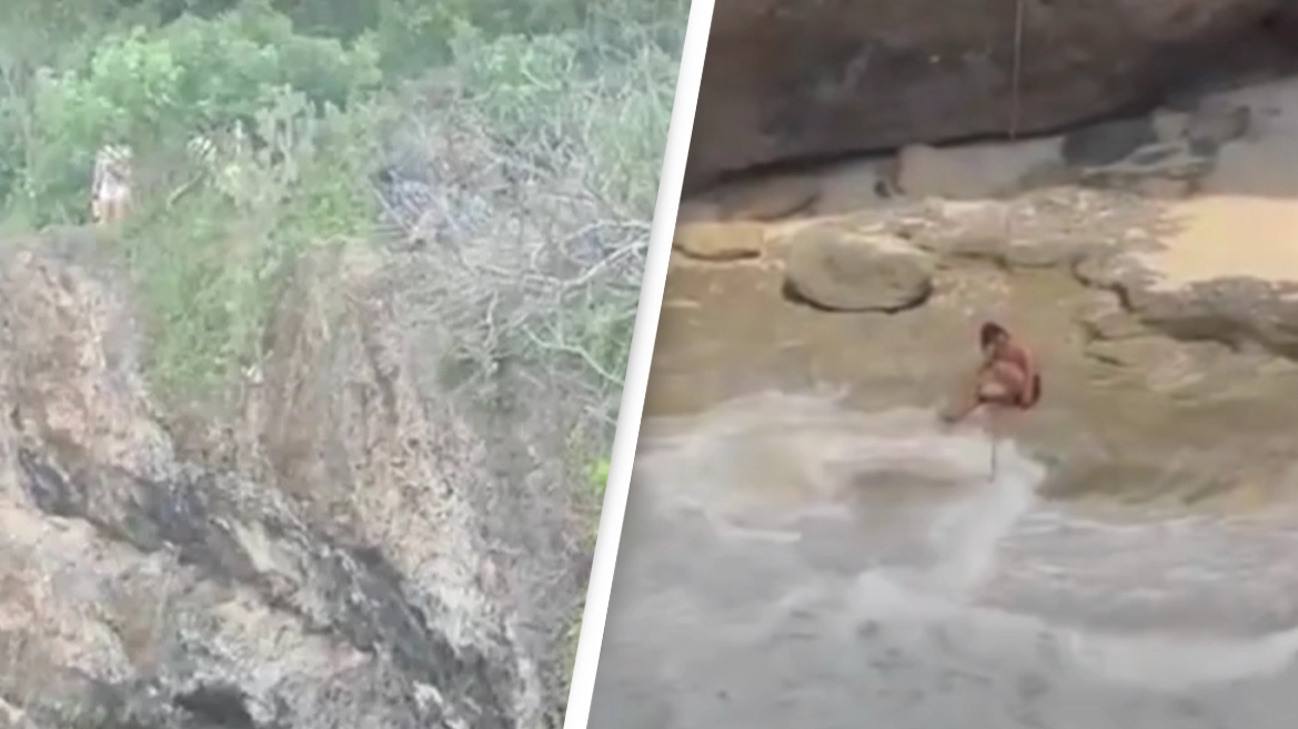 Man survives 131ft fall off cliff after posing to take photo