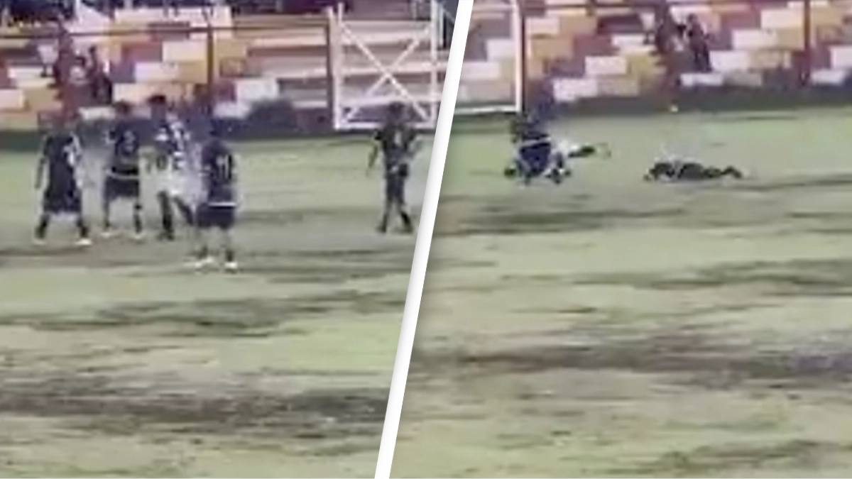 Lightning strike kills one soccer player and knocks others to the ground during live TV match