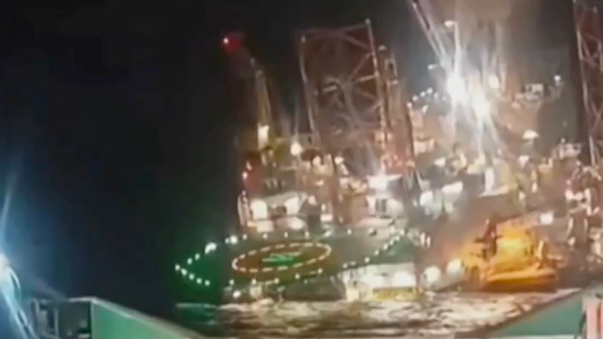 Terrifying footage shows oil rig collapsing into ocean with 115 on board as 5 people reported missing