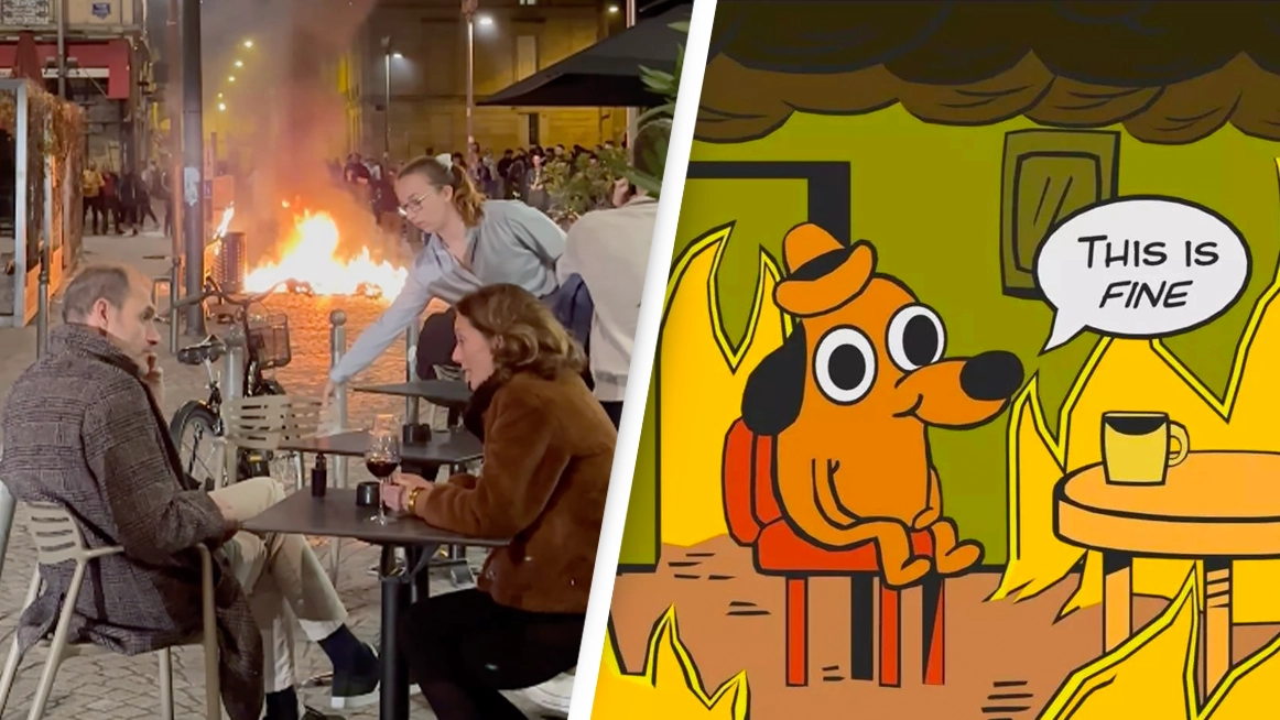 French people caught on camera ignoring massive fire as city burns in bizarre video