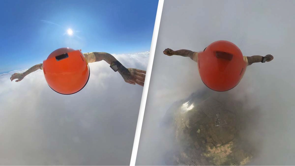 'Insane' footage of skydiver shows what clouds look like from the inside