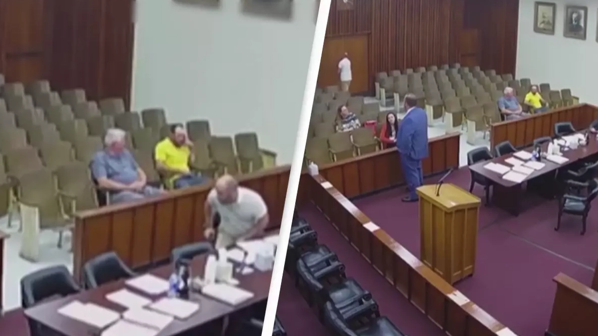 Guilty defendant casually walks out of courtroom to freedom when nobody is looking