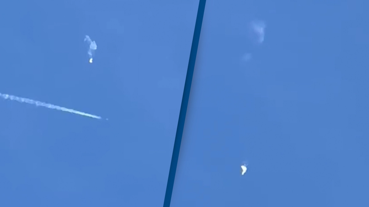 Video shows moment Chinese 'spy' balloon is shot down