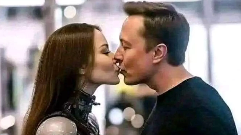 Bizarre photo of 'Elon Musk kissing a robot' is leaving people baffled