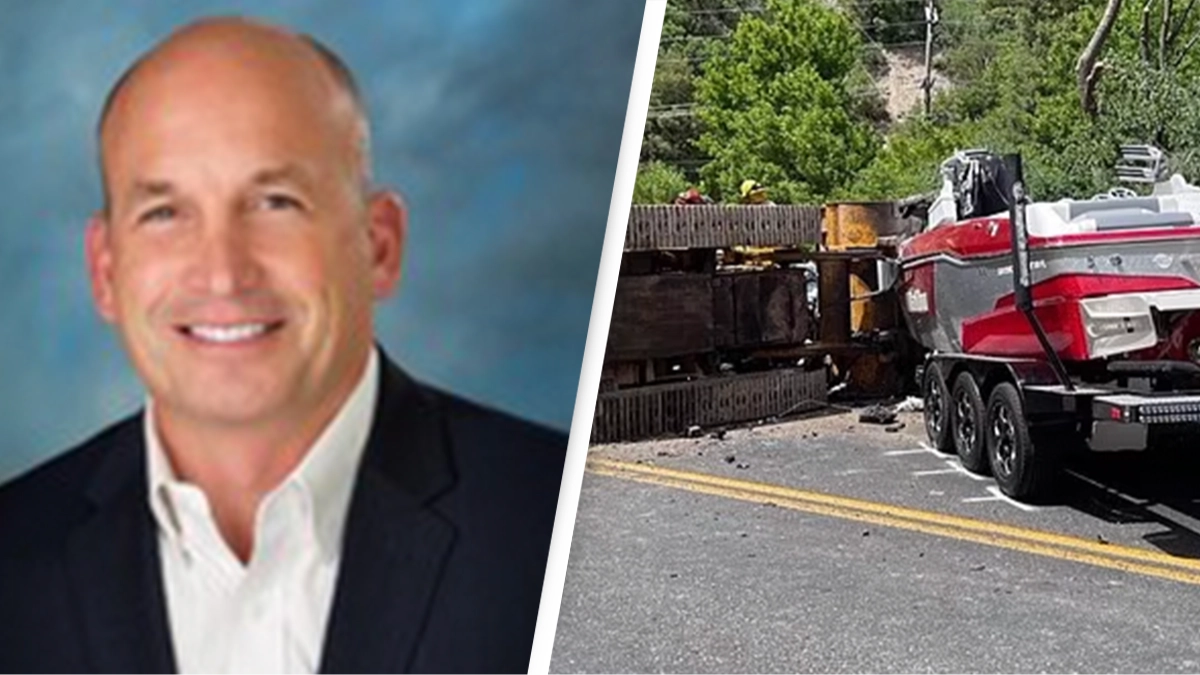 CEO and daughter killed in freak 'Final Destination' accident as bulldozer falls off tow truck and crushes car