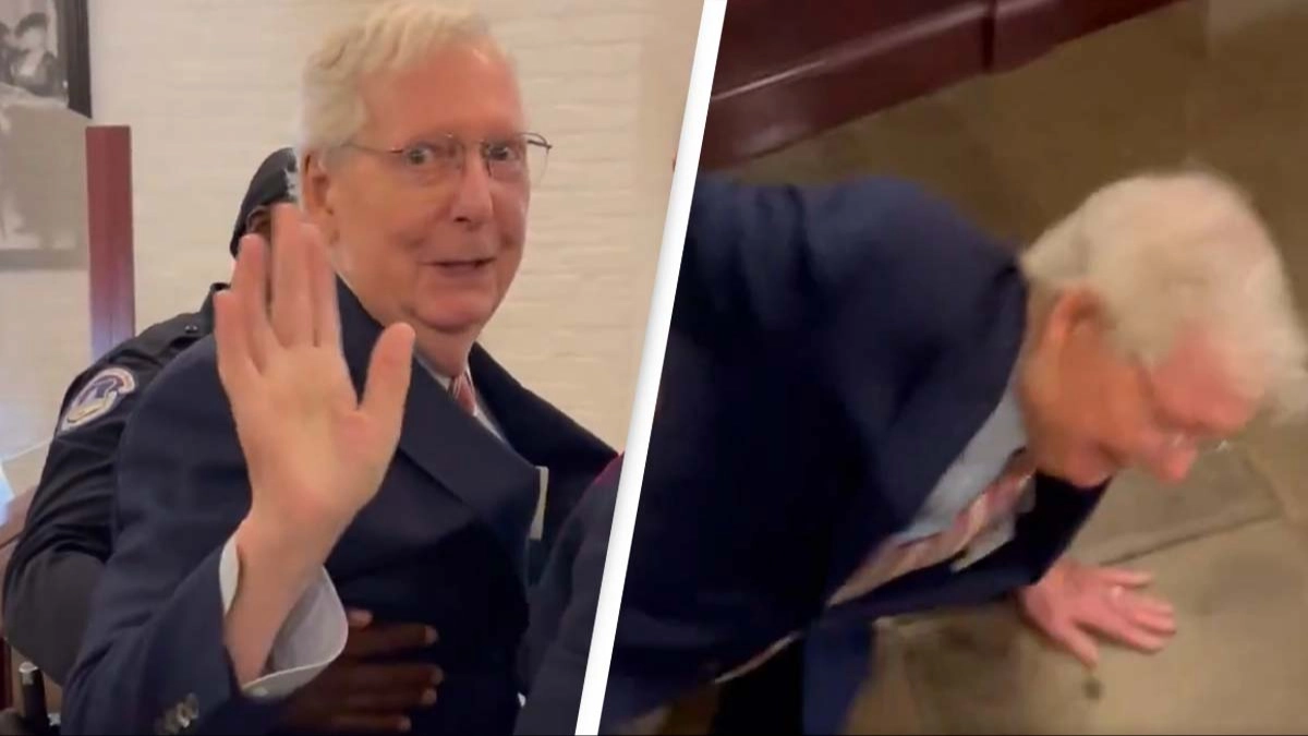 Senator Mitch McConnell trips and falls to the ground while being questioned about ICE in shocking video