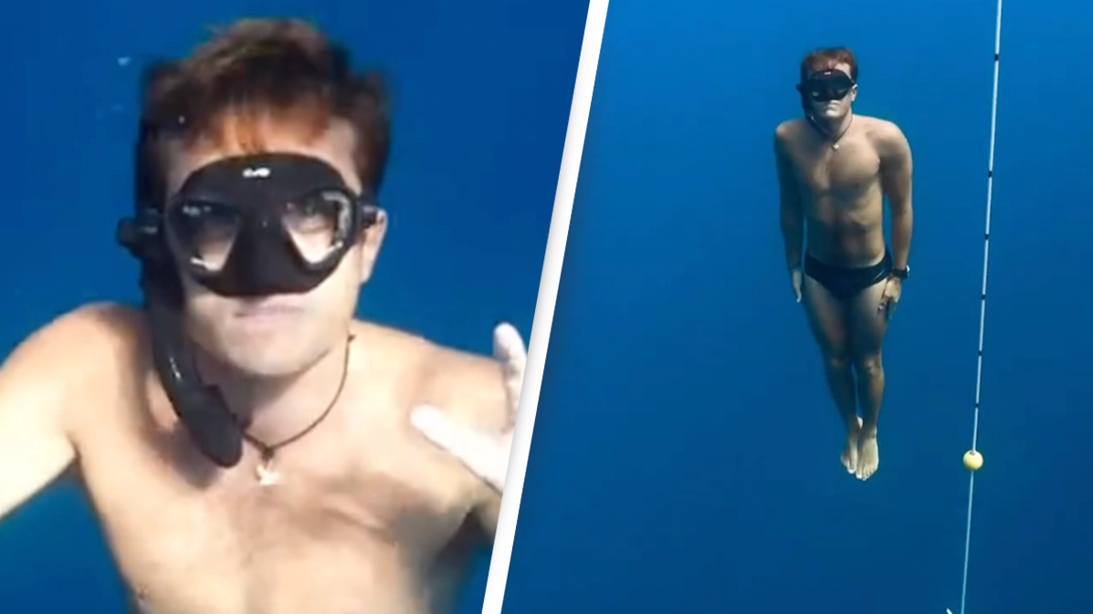 People left with nightmares after man dives 65 feet into sea to prove the frightening reality of the ocean