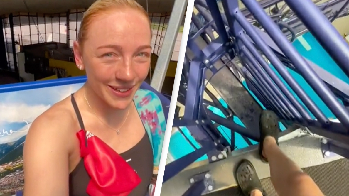 High diver shows how much scarier it is to climb down than jumping