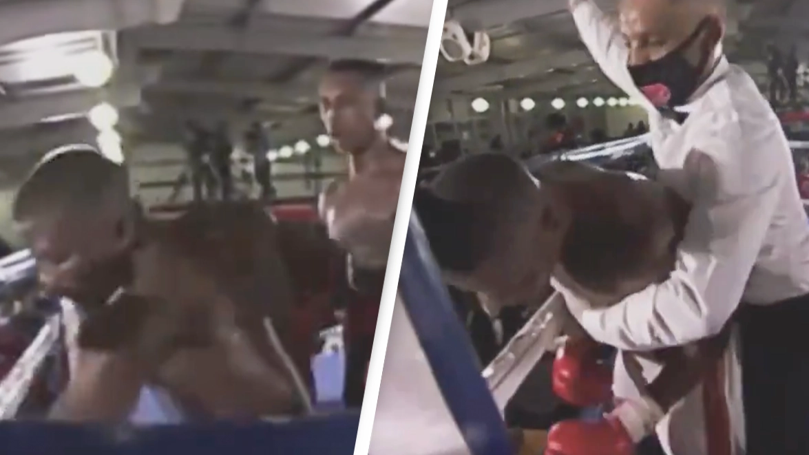 Tragic moment boxer is seen throwing punches at thin air before being rushed to hospital and dying