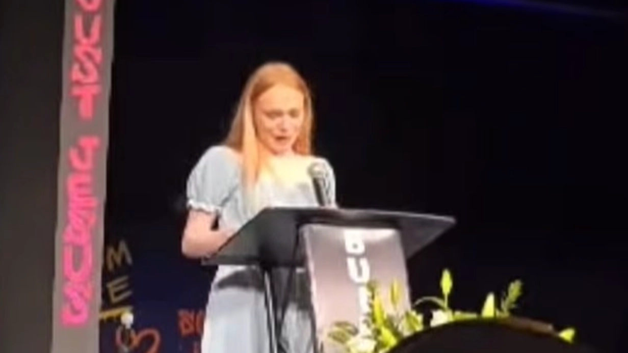 Chilling footage of 17-year-old's eulogy that made people suspect she ‘killed mother and stepdad’