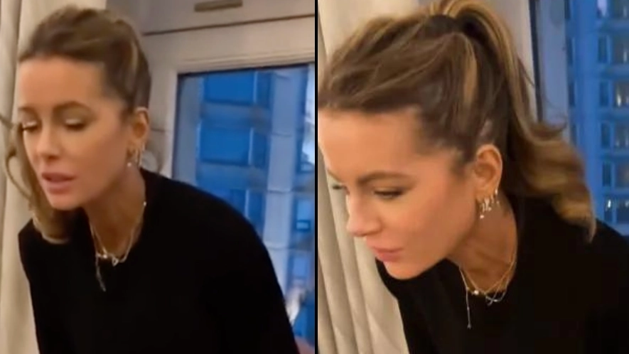 Kate Beckinsale 'moons' London as she pulls pants down in front of window