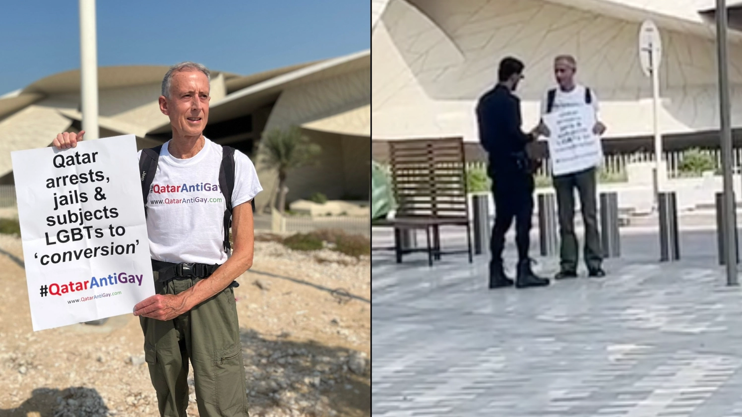 Qatar denies human rights campaigner was arrested after staging the first-ever LGBTQ+ protest