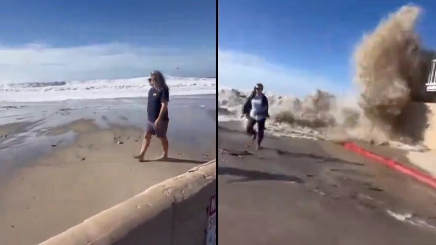 Terrifying moment man records rogue wave without realising before having to evacuate