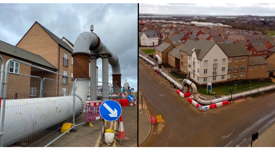Residents fuming as enormous overground sewage pipe runs through their street