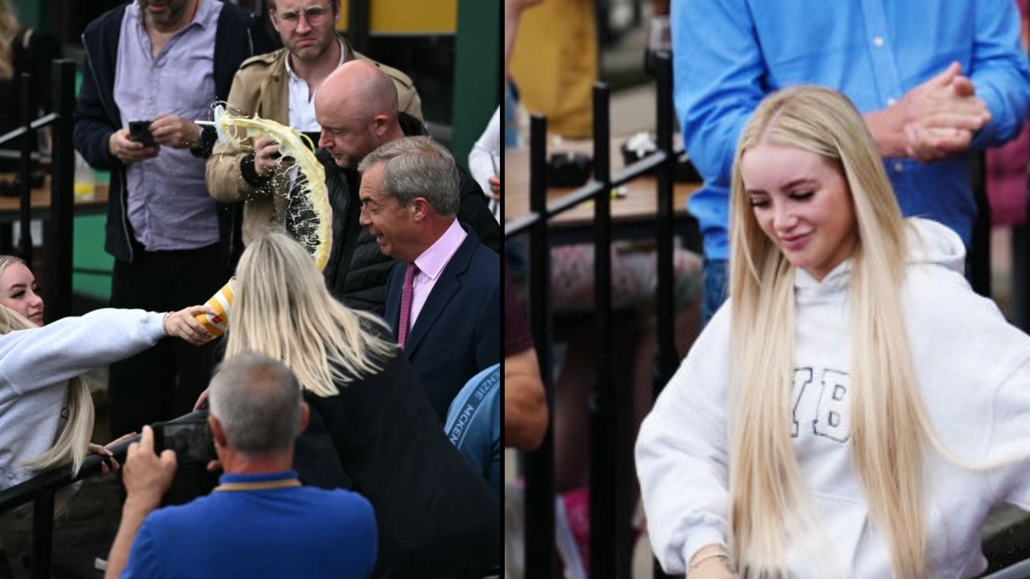 Woman who threw milkshake at Nigel Farage outside pub explains why she did it