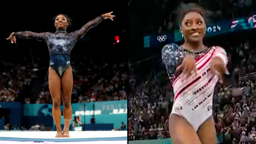 Fans spot Simone Biles' reaction midway through performance after she made mistake before winning gold medal