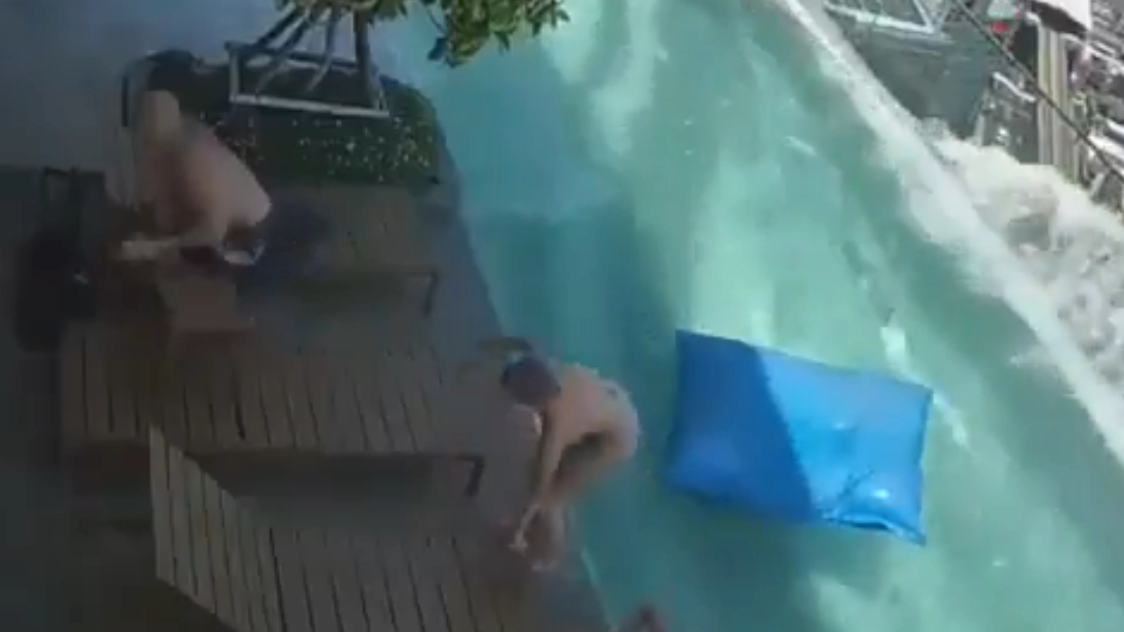 CCTV footage shows terrifying reality of being in a pool during an earthquake