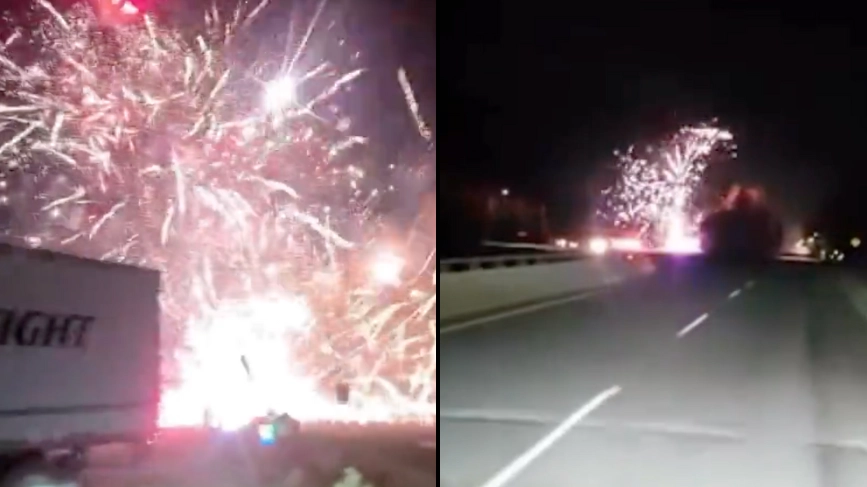 'Spectacular' display caused after car crashes into lorry carrying over £80,000 worth of fireworks
