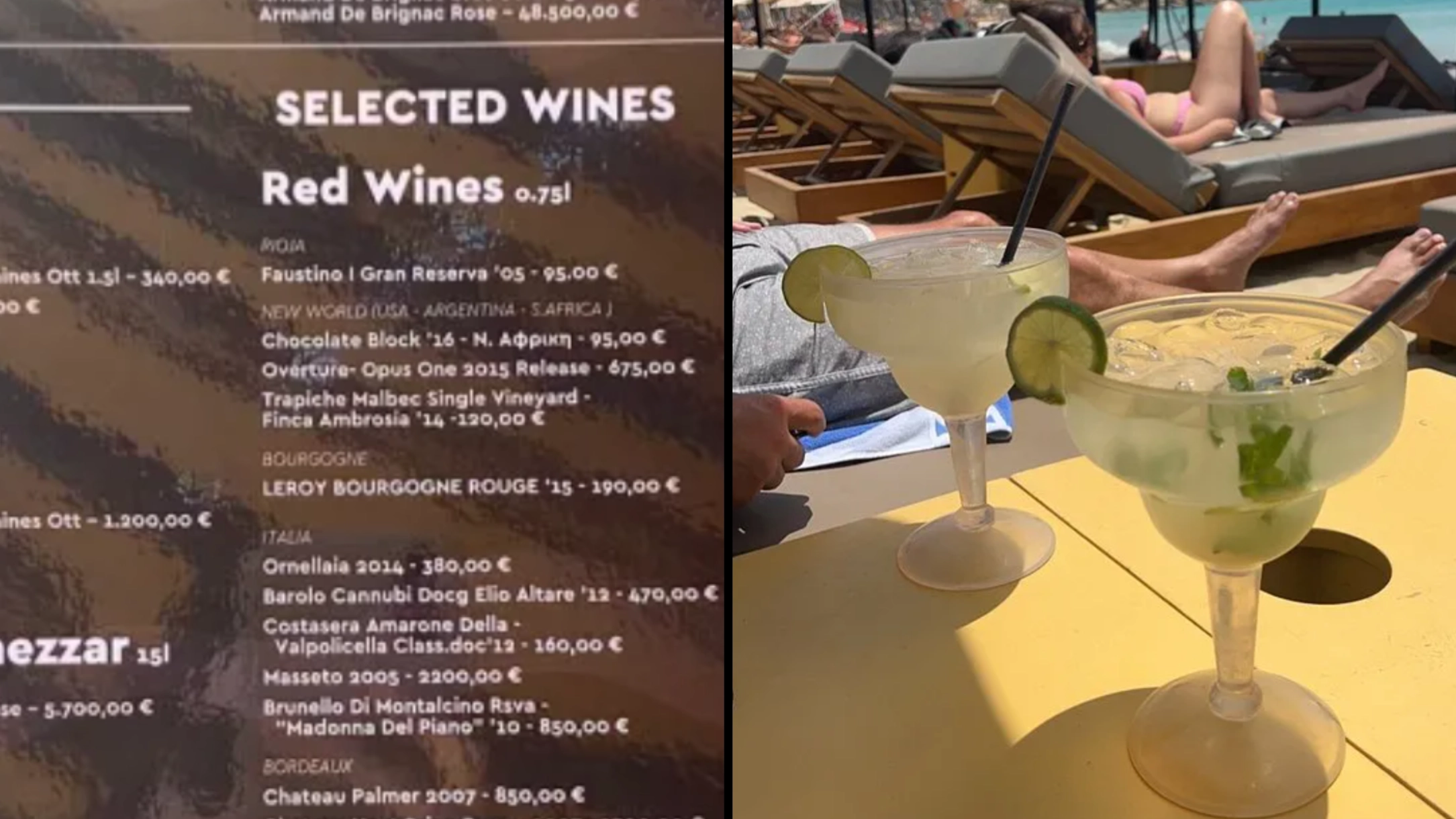 Full menu of infamous beach club where couple complained at £690 bill for two drinks