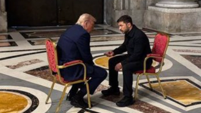 Donald Trump and Zelenskyy pictured together as leaders reach agreement ahead of Pope Francis' funeral