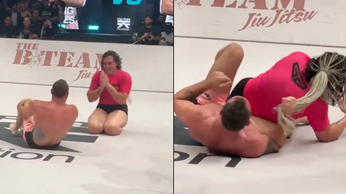 Fighter ‘crosses the line’ with act towards female opponent before submitting her in first-ever mixed-sex jiu jitsu fight