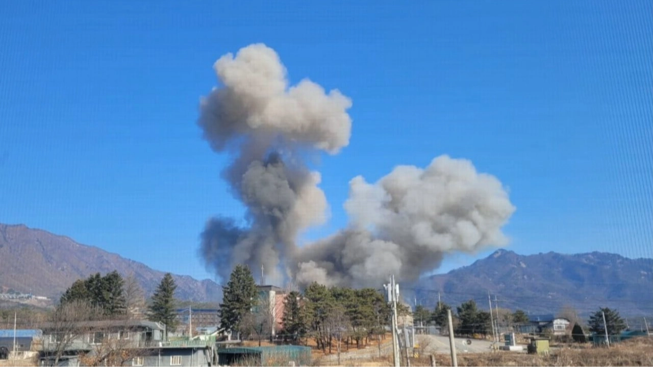 Horrifying footage shows moment fighter jet 'accidentally drops' eight bombs on town during military exercise