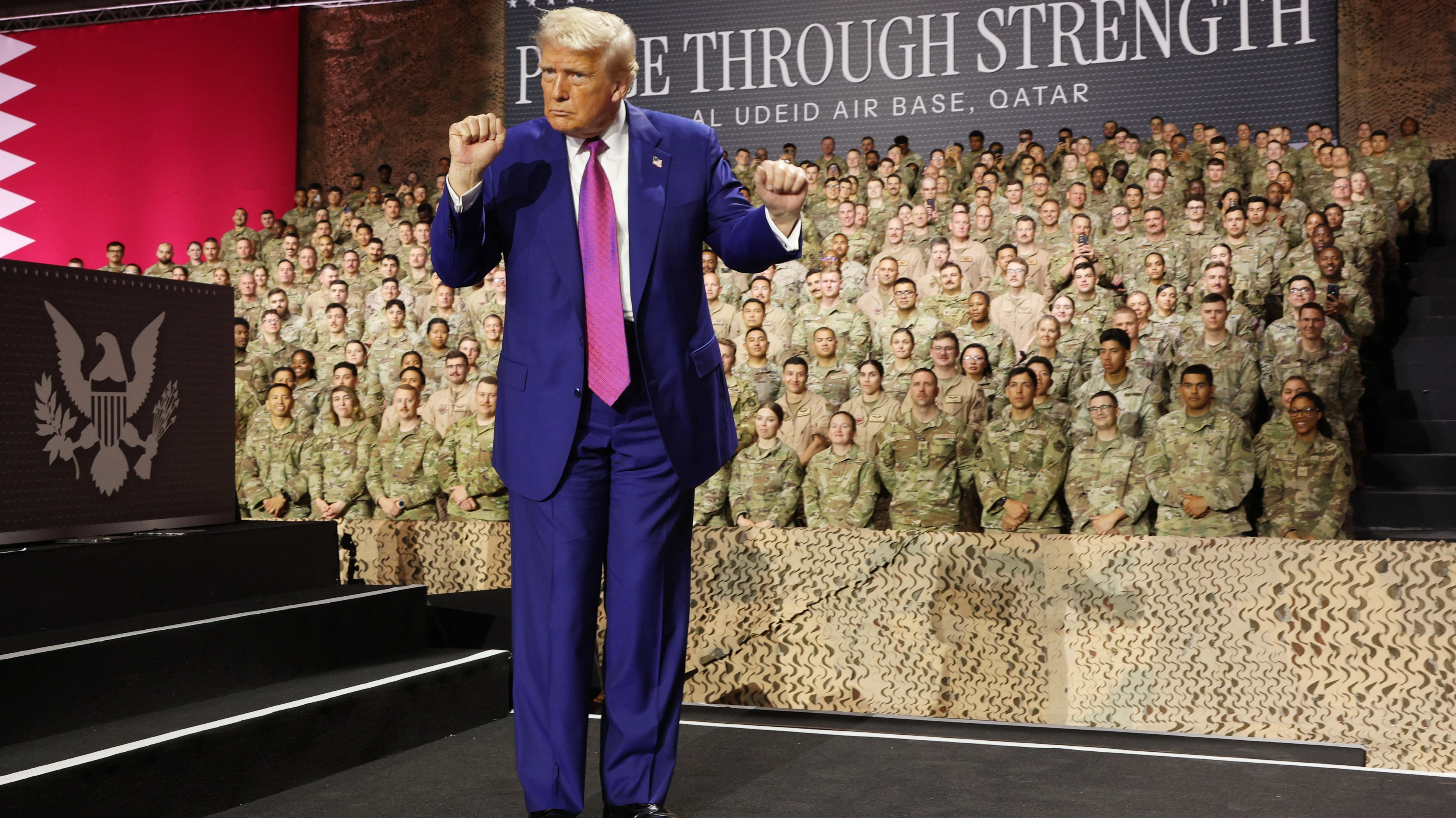 Donald Trump suggests U-turn on decision to run for third term as president in speech to US troops