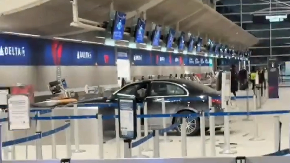 Horrific images show terrifying moment car drives straight into airport terminal