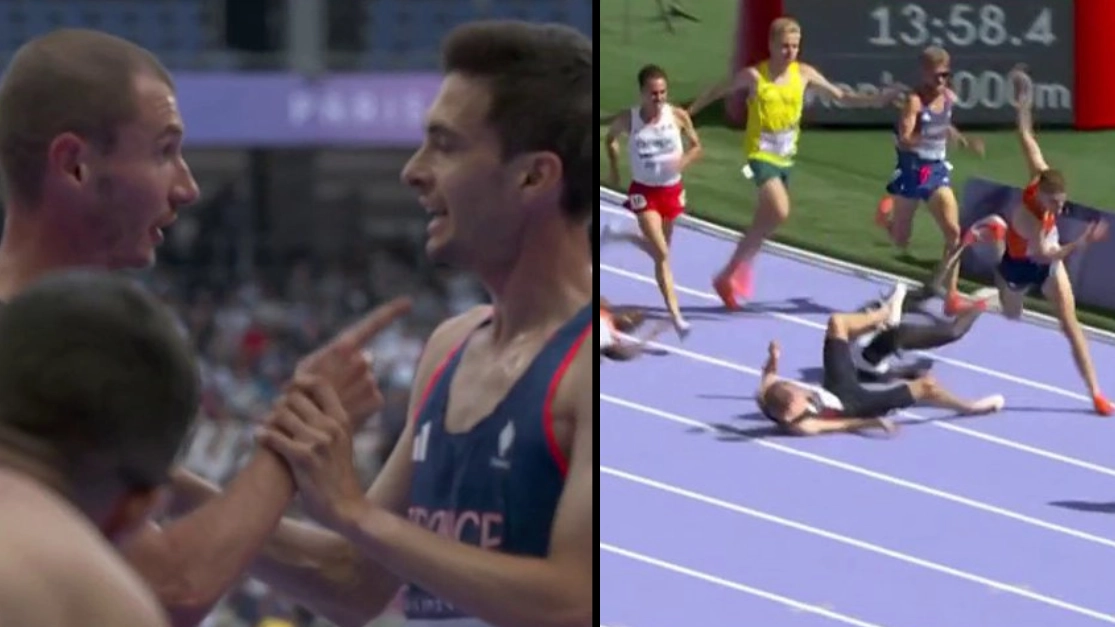 Ugly scenes as Team GB star squares up to French runner after race following shocking on-track incident
