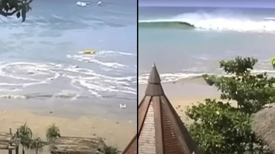 Terrifying footage shows waves moving in reverse moments before devastating tsunami killed more than 200,000