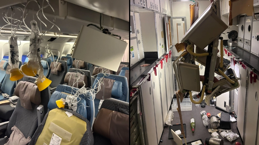 Devastating images show aftermath of plane hit by severe turbulence that killed one